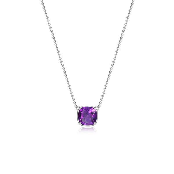 ELLE "Marble" Amethyst Cushion Cut Necklace - Silver