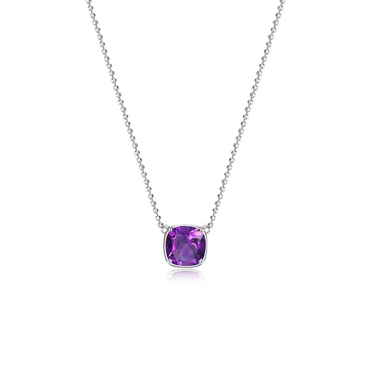 ELLE "Marble" Amethyst Cushion Cut Necklace - Silver