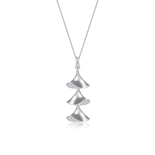 ELLE "Flamenco" Triple Triangular Dangle with Cubic Zirconia Necklace - Silver