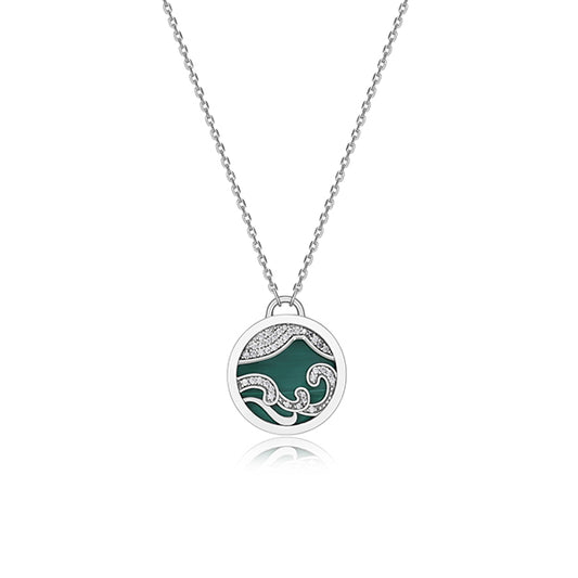 ELLE "Protect Earth" Malachite and Pave Cubic Zirconia Mountain Motif Necklace - Green