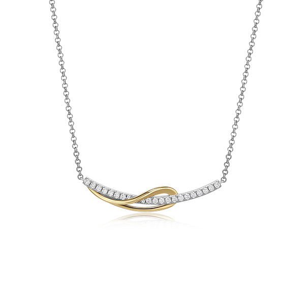 ELLE "Confluence" Pear Shape and Cubic Zirconia Bar Necklace - Silver and Gold