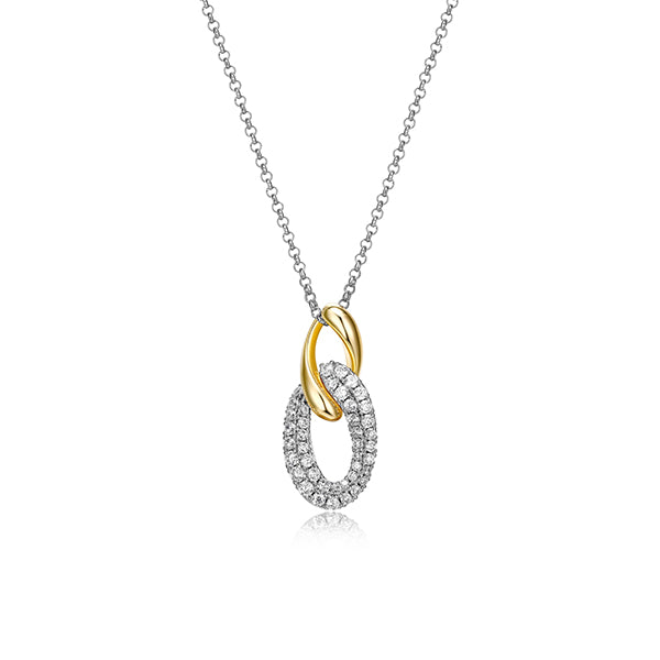 ELLE "Ebullience" Twisted Oval Link with Cubic Zirconia Necklace - Silver and Gold
