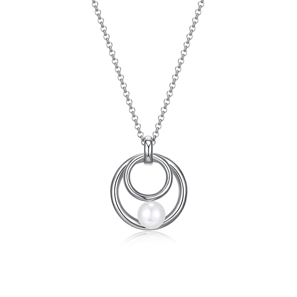 ELLE "Simpatico" Double Circle and Pearl Necklace - Silver