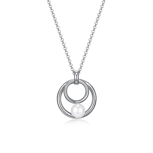 ELLE "Simpatico" Double Circle and Pearl Necklace - Silver