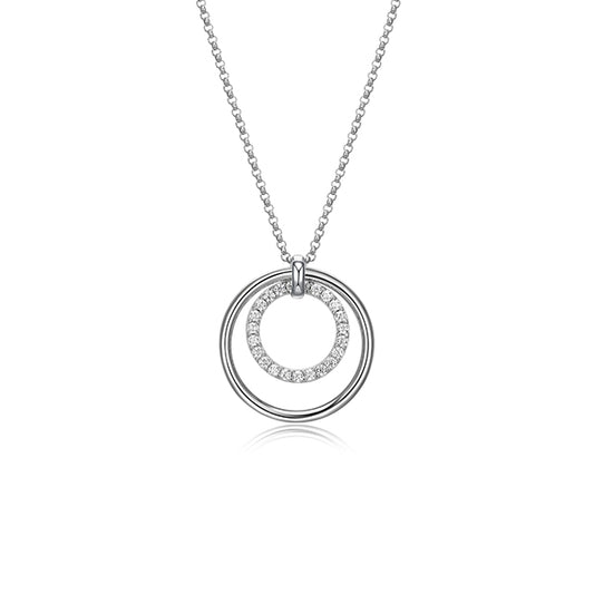 ELLE "Simpatico" Double Circle with Cubic Zirconia Necklace - Silver