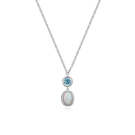 ELLE "Mirage" Topaz and Opal Bezel Set Necklace - Silver
