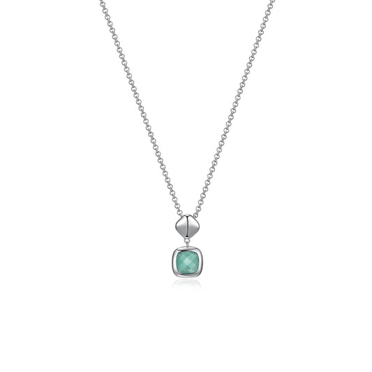 ELLE "Mirage" Cushion Cut Amazonite Necklace - Silver