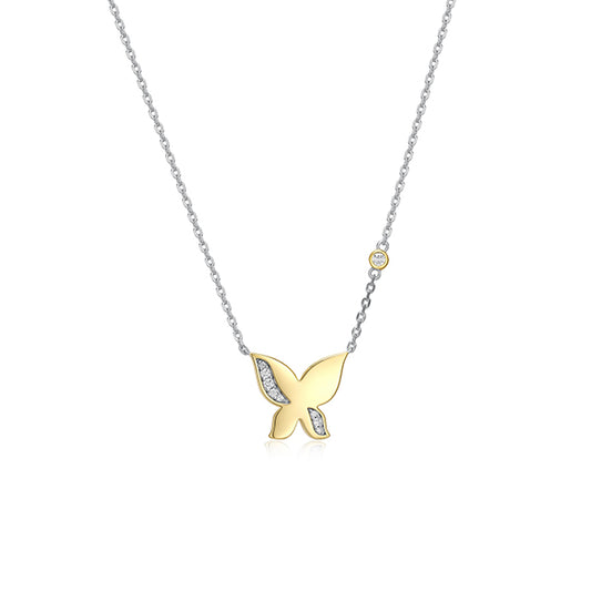 ELLE "Motif" Butterfly with Cubic Zirconia Necklace - Silver and Gold