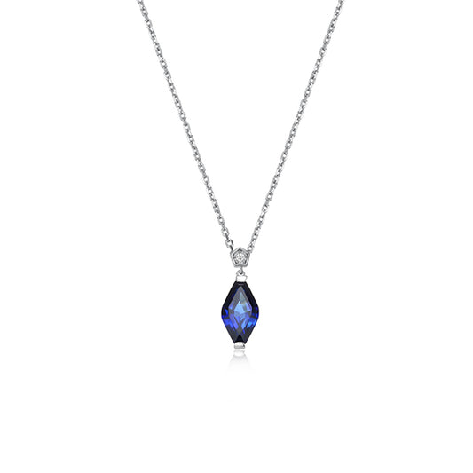 ELLE "Etoile" Marquise Shape Created Sapphire and Lab Grown Diamond Necklace - Blue