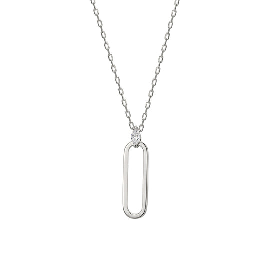 ELLE "Parallel" Open Oblong with Marquise Cubic Zirconia Necklace - Silver