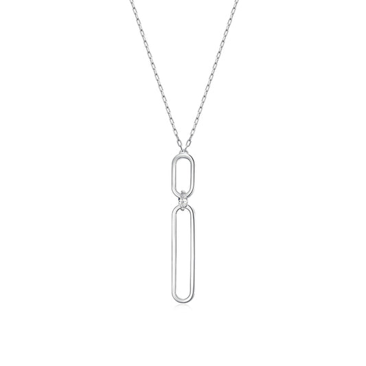 ELLE "Parallel" Open Oblong Link with Marquise Cubic Zirconia Long Necklace - Silver