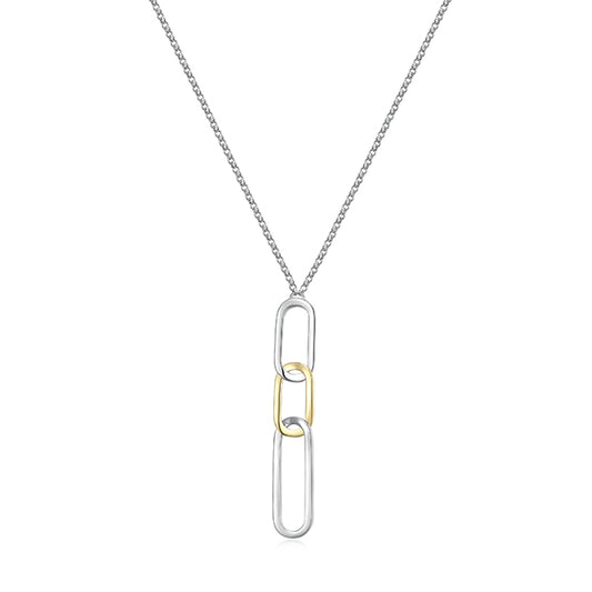 ELLE "Parallel" Two-tone Sterling Silver Open Oblong Link Long Necklace - Silver and Gold