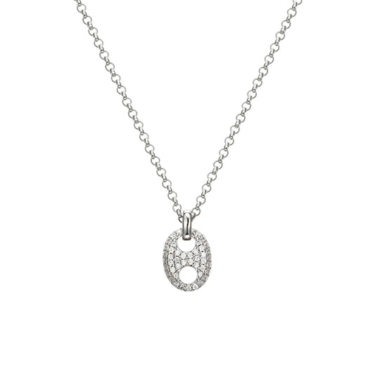 ELLE "Espion" Sterling Silver with Pave Cubic Zirconia Necklace - Silver