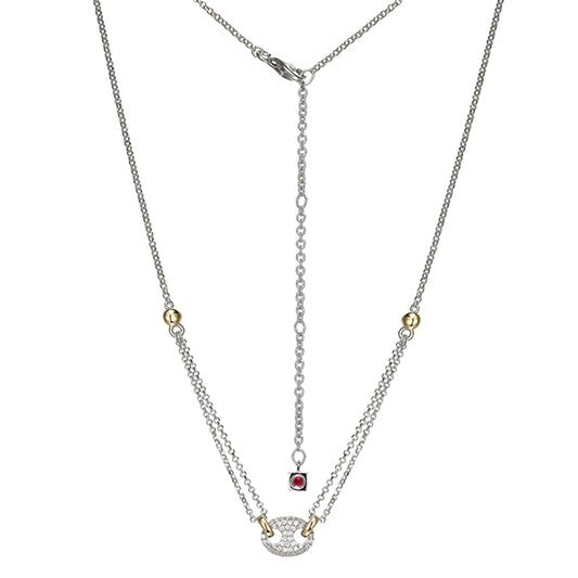ELLE "Espion" Two-tone Sterling Silver with Pave Cubic Zirconia Necklace - Silver