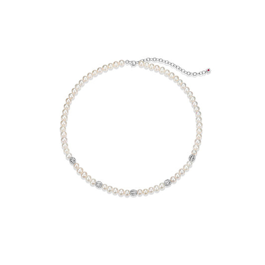 ELLE "Luna" Sterling Silver White Pearl and Cubic Zirconia Cage Necklace - Silver