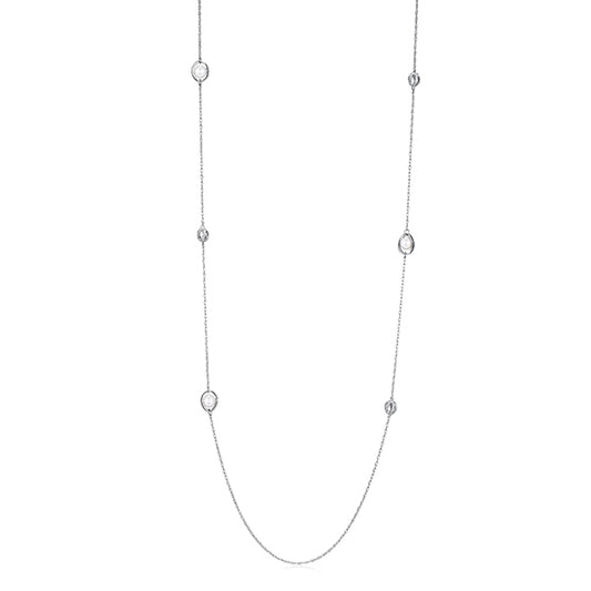 ELLE "Luna" Sterling Silver White Pearl and Cubic Zirconia Cage Station Long Necklace - Silver
