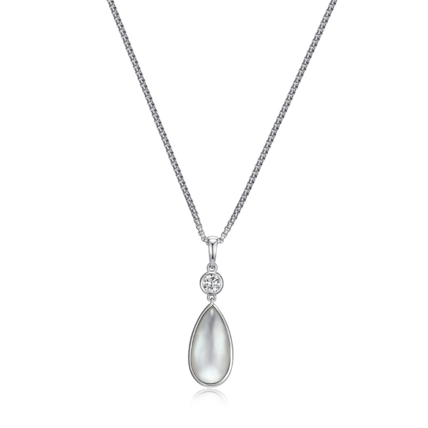 NR0LBVSG-W Ethereal Drops CZ Mother of Pearl  and Crystal Pendant Necklace
