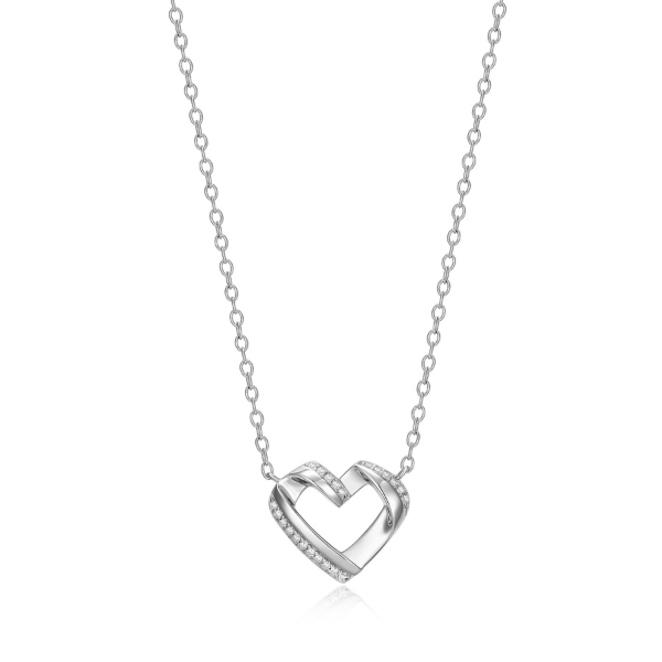 NR0LBW60-W Amour Cubic Zirconia Heart Pendant Necklace