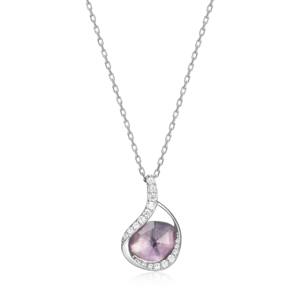 NR0LBX2G-W Treasure CZ Crystal and Amethyst Oval Pendant Necklace