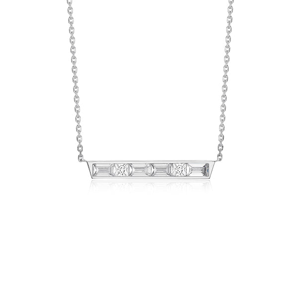 ELLE "Baguette" Straight Baguette & Square Cubic Zirconia Bar Necklace - Silver