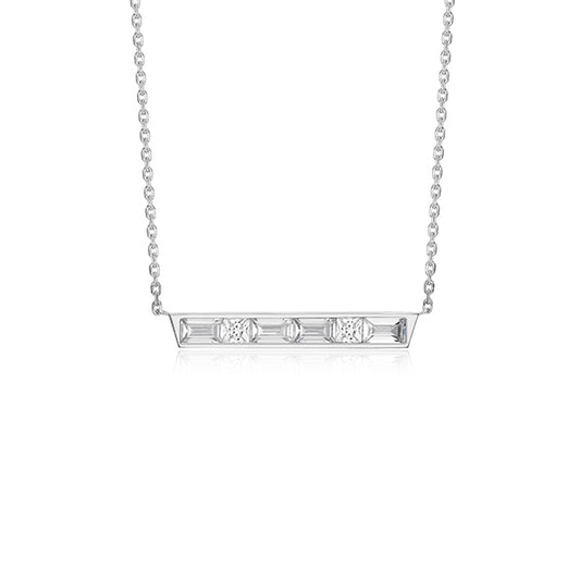 ELLE "Baguette" Straight Baguette & Square Cubic Zirconia Bar Necklace - Silver