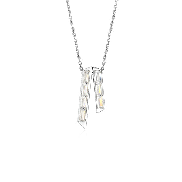 ELLE "Baguette" Straight Baguette Cubic Zirconia Double Bar Pendant Necklace - Silver