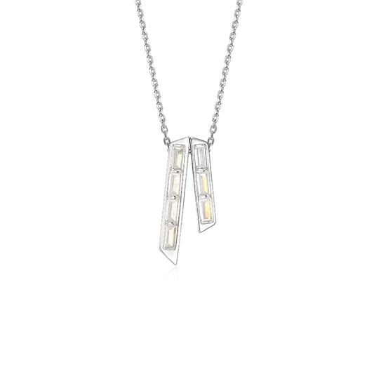 ELLE "Baguette" Straight Baguette Cubic Zirconia Double Bar Pendant Necklace - Silver