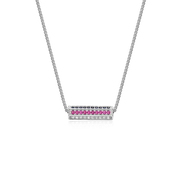 ELLE "Cheer" Created Sapphire, Ruby & White Sapphire Hexagon Pillar Pendant Necklace - Silver