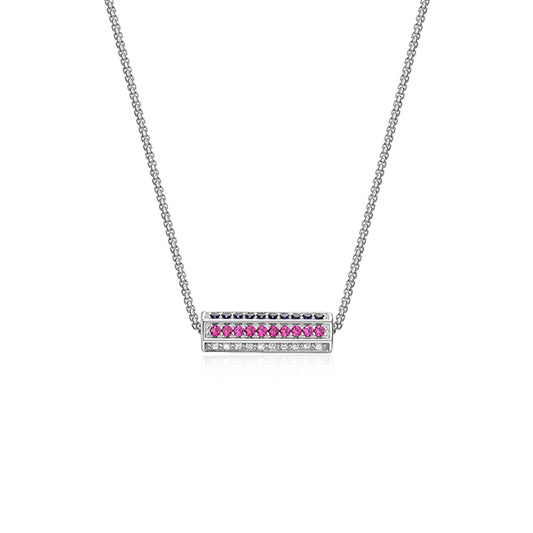 ELLE "Cheer" Created Sapphire, Ruby & White Sapphire Hexagon Pillar Pendant Necklace - Silver