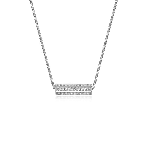 ELLE "Cheer" Created White Sapphire Hexagon Pillar Pendant Necklace - Silver
