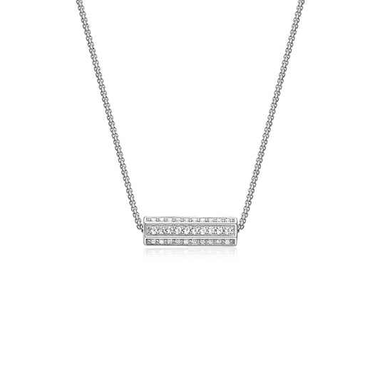ELLE "Cheer" Created White Sapphire Hexagon Pillar Pendant Necklace - Silver