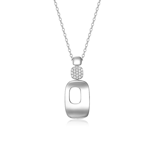 ELLE "Lookout" Round Cubic Zirconia Cushion Rectangle Cut Out Pendant Necklace - Silver