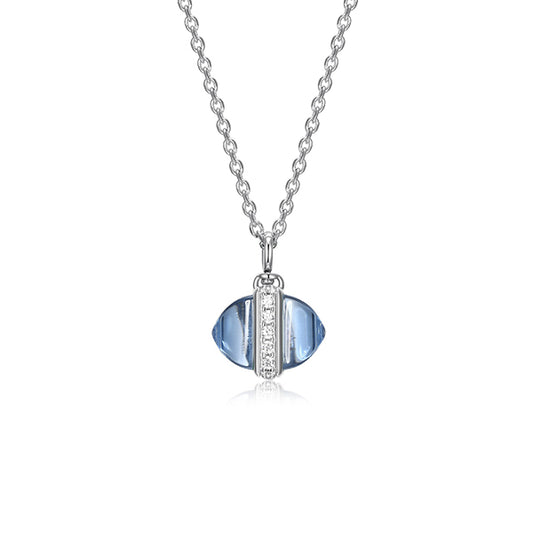ELLE "Pivot" Synthetic Dark Blue Quartz & Cubic Zirconia Pivotal Pendant Necklace - Silver
