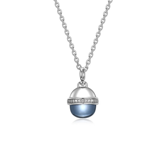 ELLE "Pivot" Synthetic Dark Blue Quartz & Cubic Zirconia Pendant Necklace - Silver