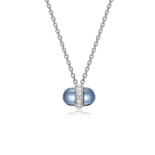 ELLE "Pivot" Synthetic Dark Blue Quartz & Round Cubic Zirconia Oval Pendant Necklace - Silver