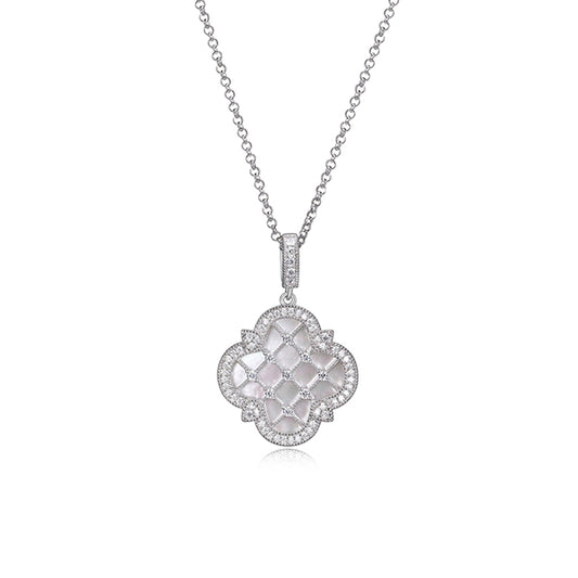 Charles Garnier Sterling Silver "Bliss" White Mother of Pearl with CZ Clover Necklace - Silver