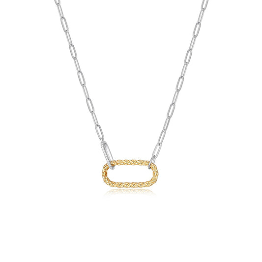 Charles Garnier Sterling Silver "Paperclip" Link with Cubic Zirconia Necklace - Silver and Gold