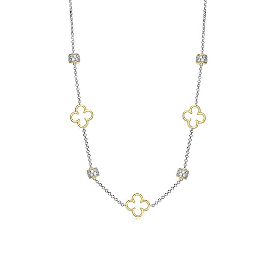 Charles Garnier Sterling Silver "Bliss" Clover Diamondlite Station Necklace - Silver and Gold