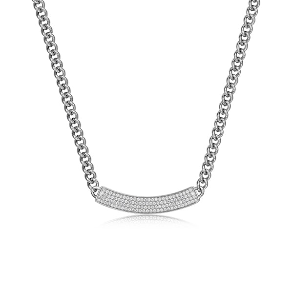 Charles Garnier Sterling Silver "Cuban Link" Curb Chain Link with Diamondlite Bar Necklace - Silver