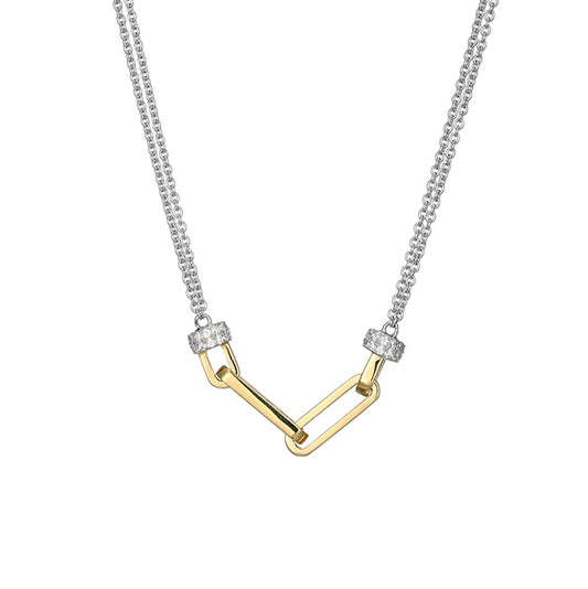 Charles Garnier Sterling Silver "New Mesh" Cubic Zirconia Necklace - Silver and Gold