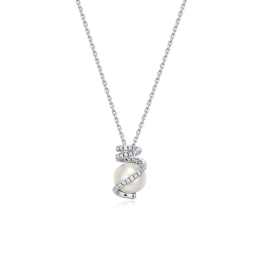 Charles Garnier Sterling Silver "New Mesh" Genuine Pearl & CZ Necklace - Silver