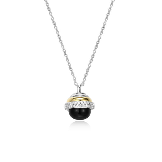 Charles Garnier Sterling Silver "New Mesh" Genuine Agate & CZ Necklace - Silver and Gold