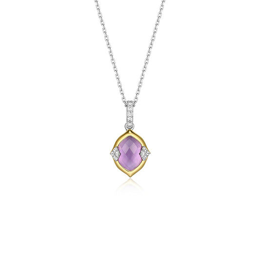 Charles Garnier Sterling Silver "Prism" Genuine Amethyst & CZ Necklace -Silver and Gold