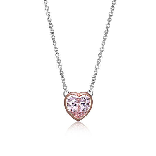 Two-tone Pink Cubic Zirconia Heart Necklace