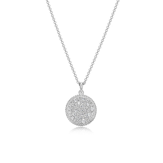 Diamondlite Cubic Zirconia Adjustable Pave Rope Disc Pendant - Silver