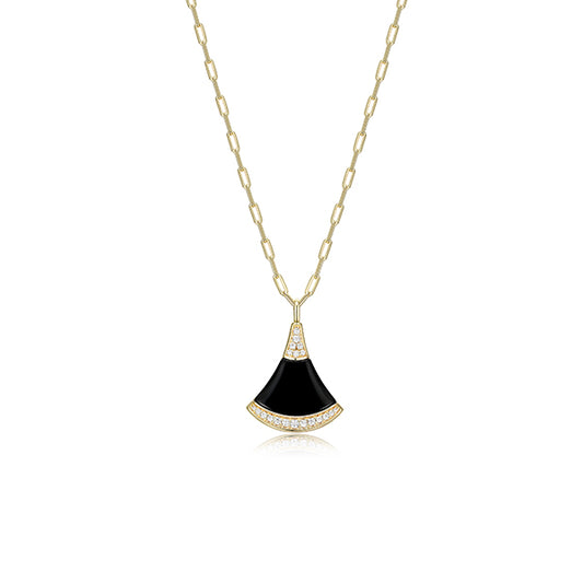 Charles Garnier Sterling Silver "Fanflare" Black Agate with Diamondlite CZ Necklace - Gold