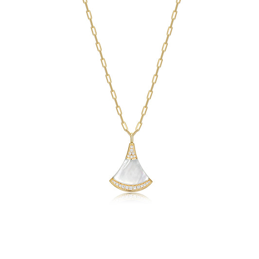 Charles Garnier Sterling Silver "Fanflare" Mother of Pearl with Cubic Zirconia Necklace - Gold