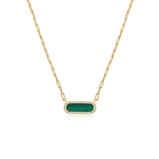 Charles Garnier Sterling Silver "Paperclip" Malachite with Diamondlite Necklace - Gold
