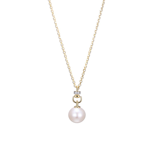 Charles Garnier Sterling Silver "Venus" Genuine White Pearl with CZ Necklace - Silver and Gold