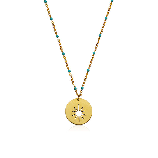 CJ Steelx North Star Turquoise Enamel Necklace - Gold